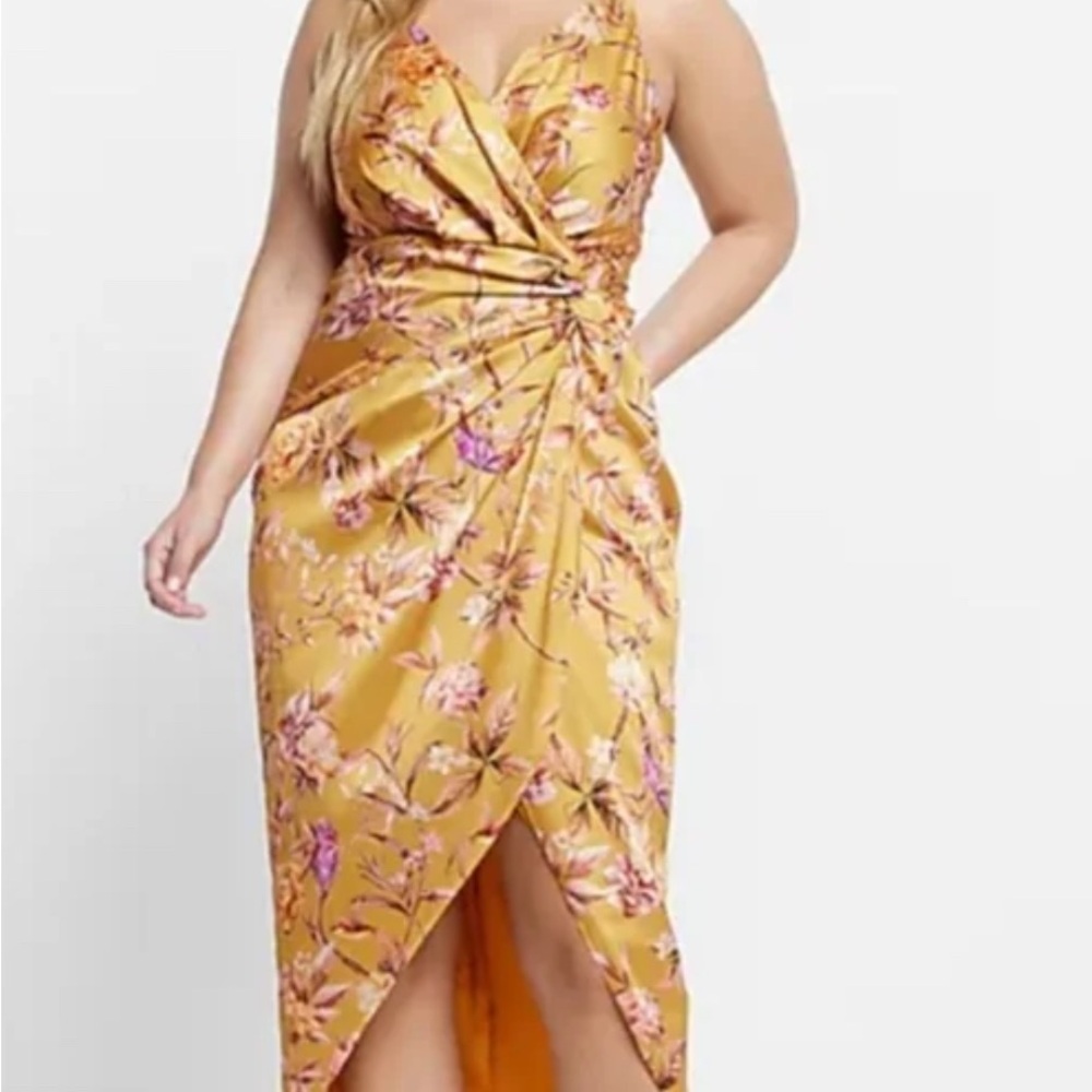 Express Gold Asymmetrical Wrap Dress